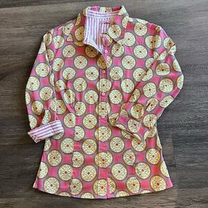 Tizzie print button up shirt women's size S small geometrical circles pink India